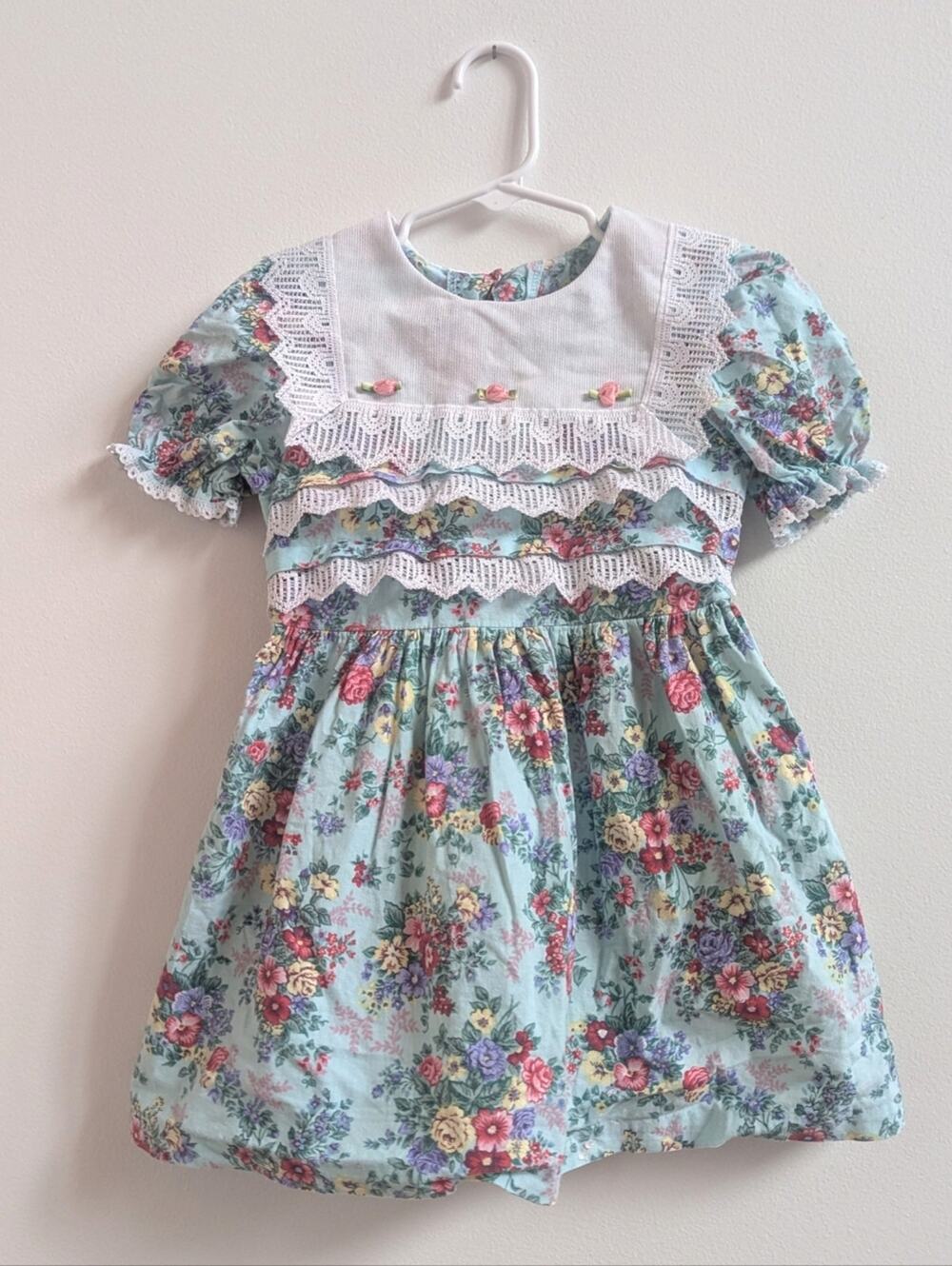 Vtg 90s Picture Perfect Dress 3T Teal Floral Cottagecore Garden